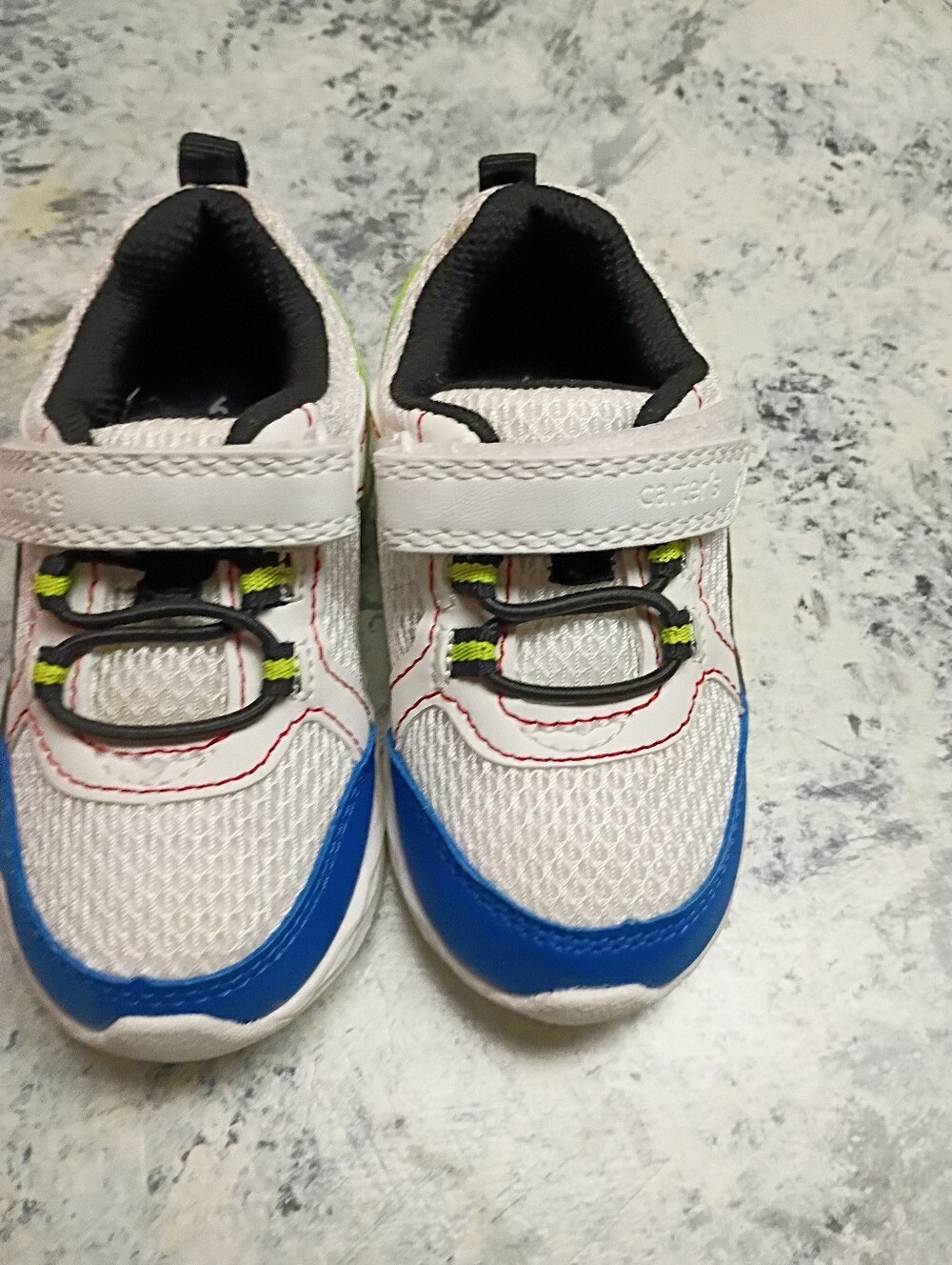 Kids White and Blue Athletic Sneakers with Velcro Strap